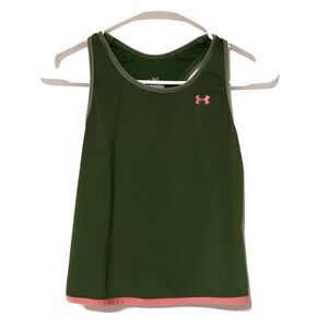 Under Armour Womens Tank Shirt Top Green XS Activewear Pink Logo Sleeveless
